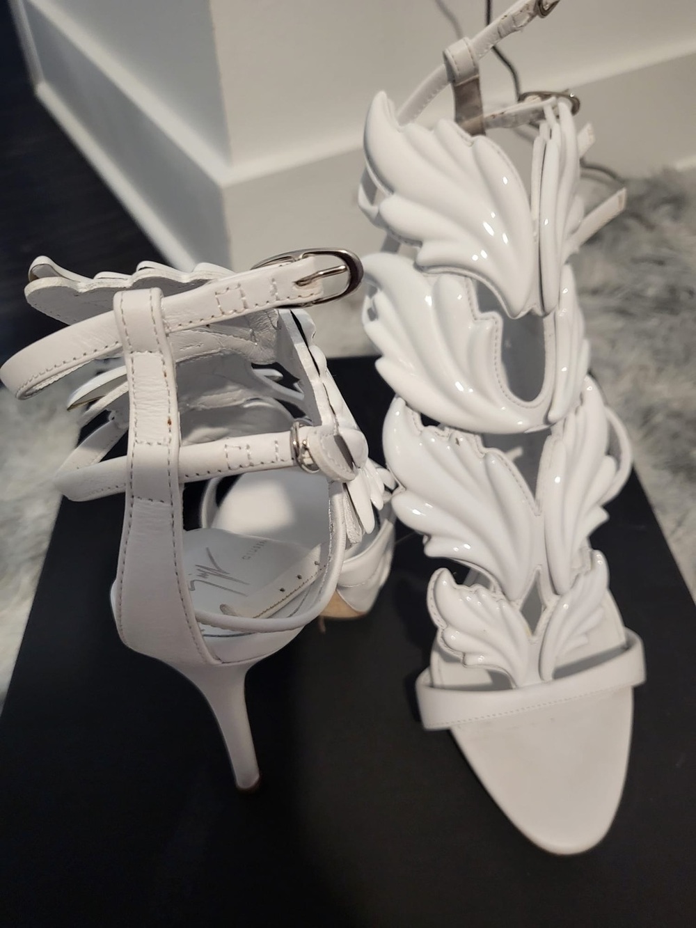 White Leaf-Detail Women's High Heel Sandals